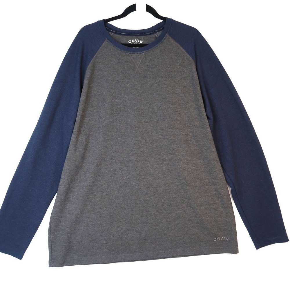 Orvis Classic Collection Long Sleeve Raglan Casual Tee Shirt Gray Blue XL